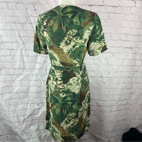carrie hutton 100% linen button front Sheath Dress sz 10 tropical jungle print - Picture 3 of 9